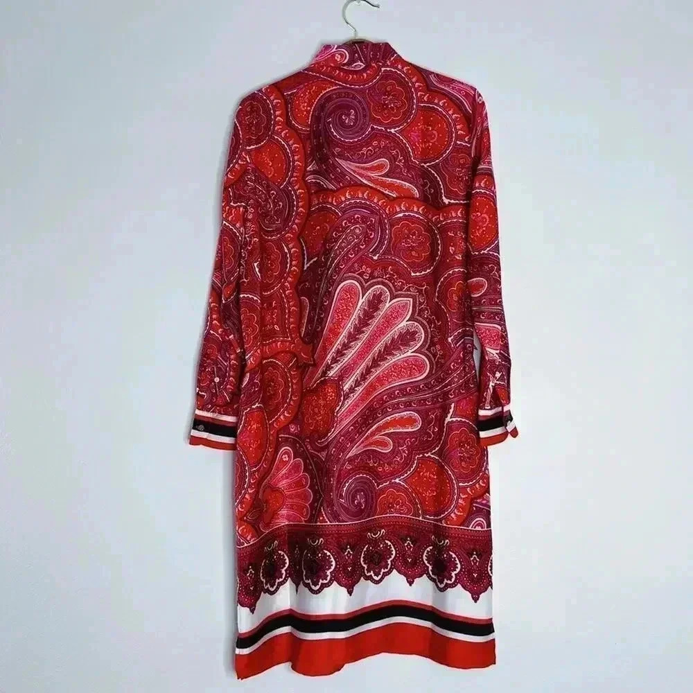 Ralph Lauren Red Paisley Satin Scarf Dress Long Sleeves Women's Size 12 - Picture 4 of 8